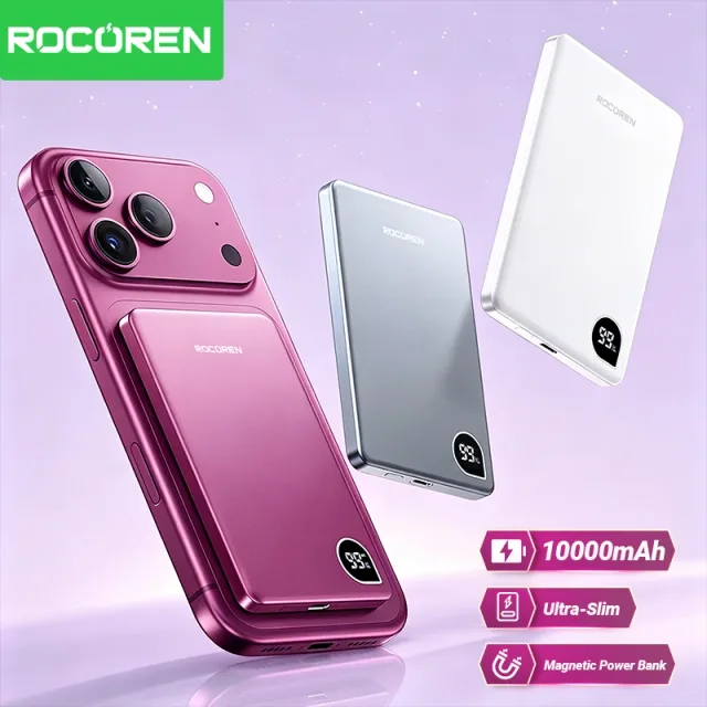 Rocoren 10000mAh 자기식 보조베터리 고속 충전 5000mAh 보조베터리 iPhone 18 17 Pro Max용 휴대용 무선 충전기 배터리